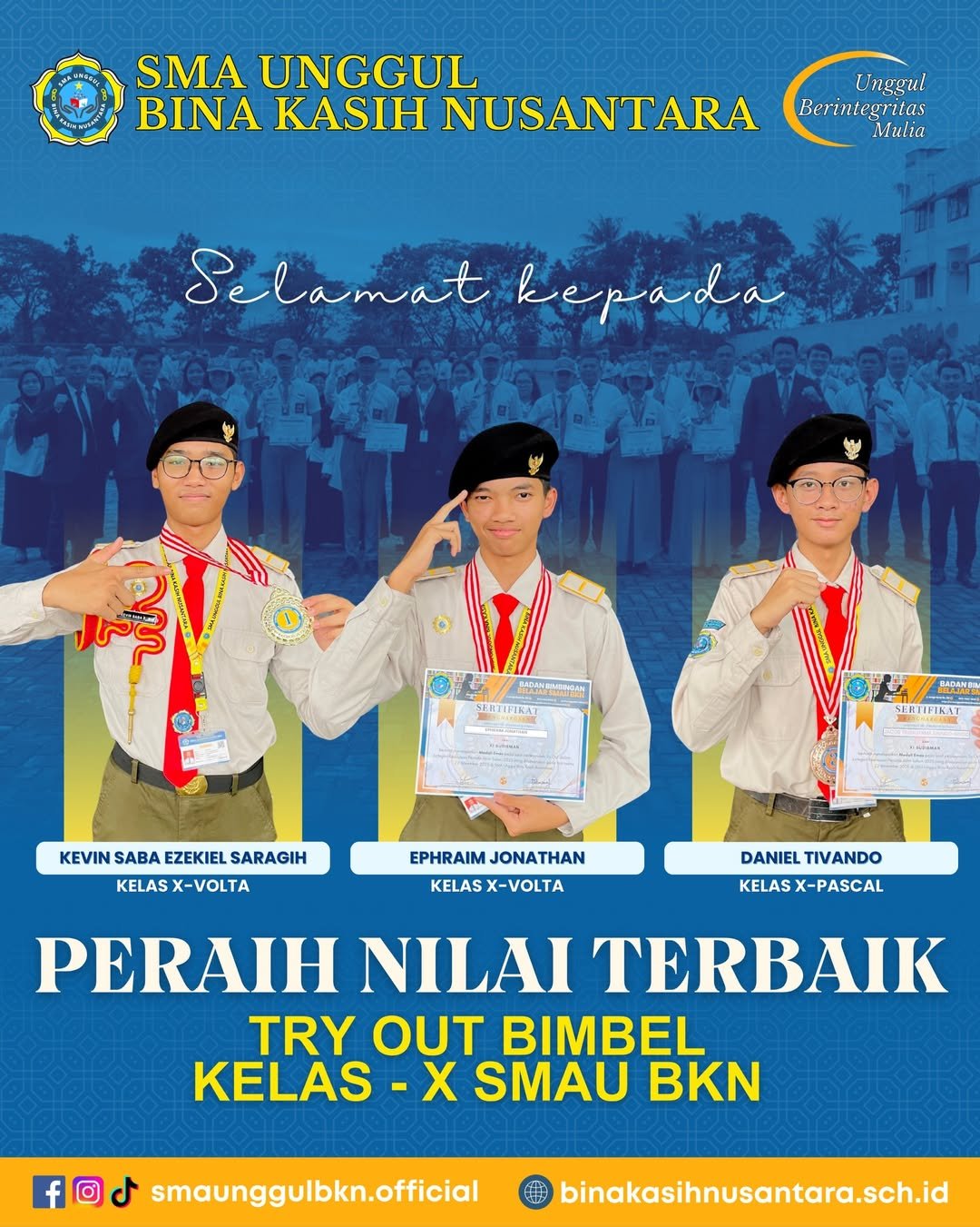 Siswa meraih nilai terbaik dalam Try Out Bulanan Bimbel SMA Unggul Bina Kasih Nusantara
