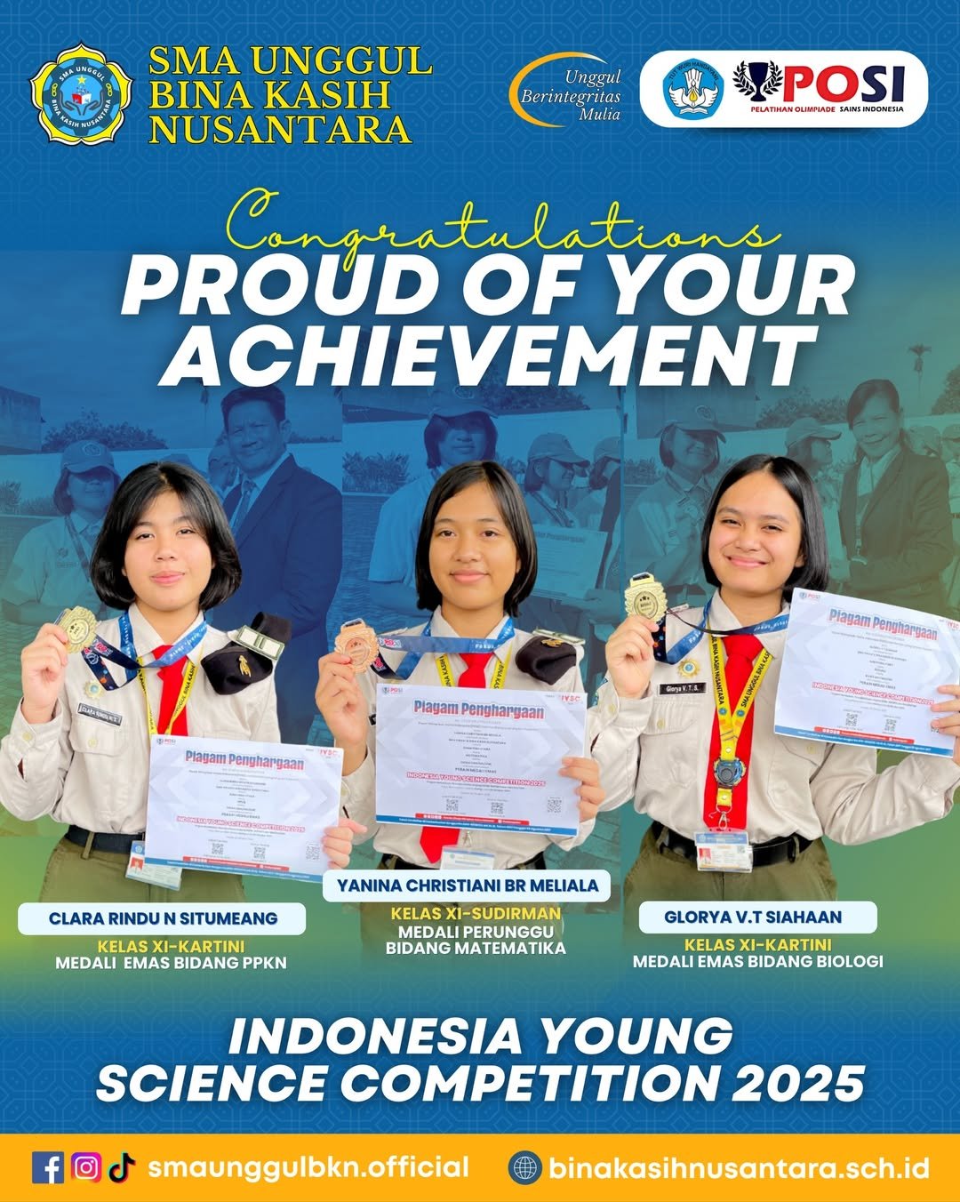 Siswa SMAU BKN Meraih Juara Indonesia Young Science Competition 2025.