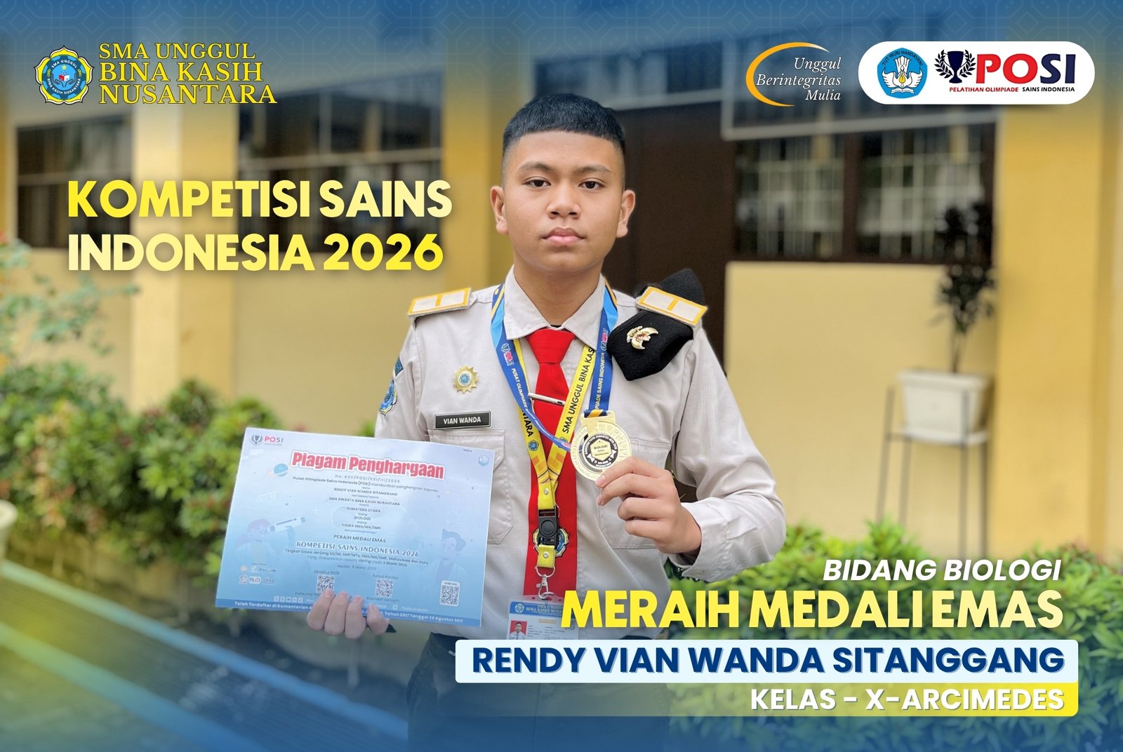 Rendy Vian Wanda Sitanggang Meraih Medali Emas pada Kompetisi Sains Indonesia 2026 Bidang Biologi