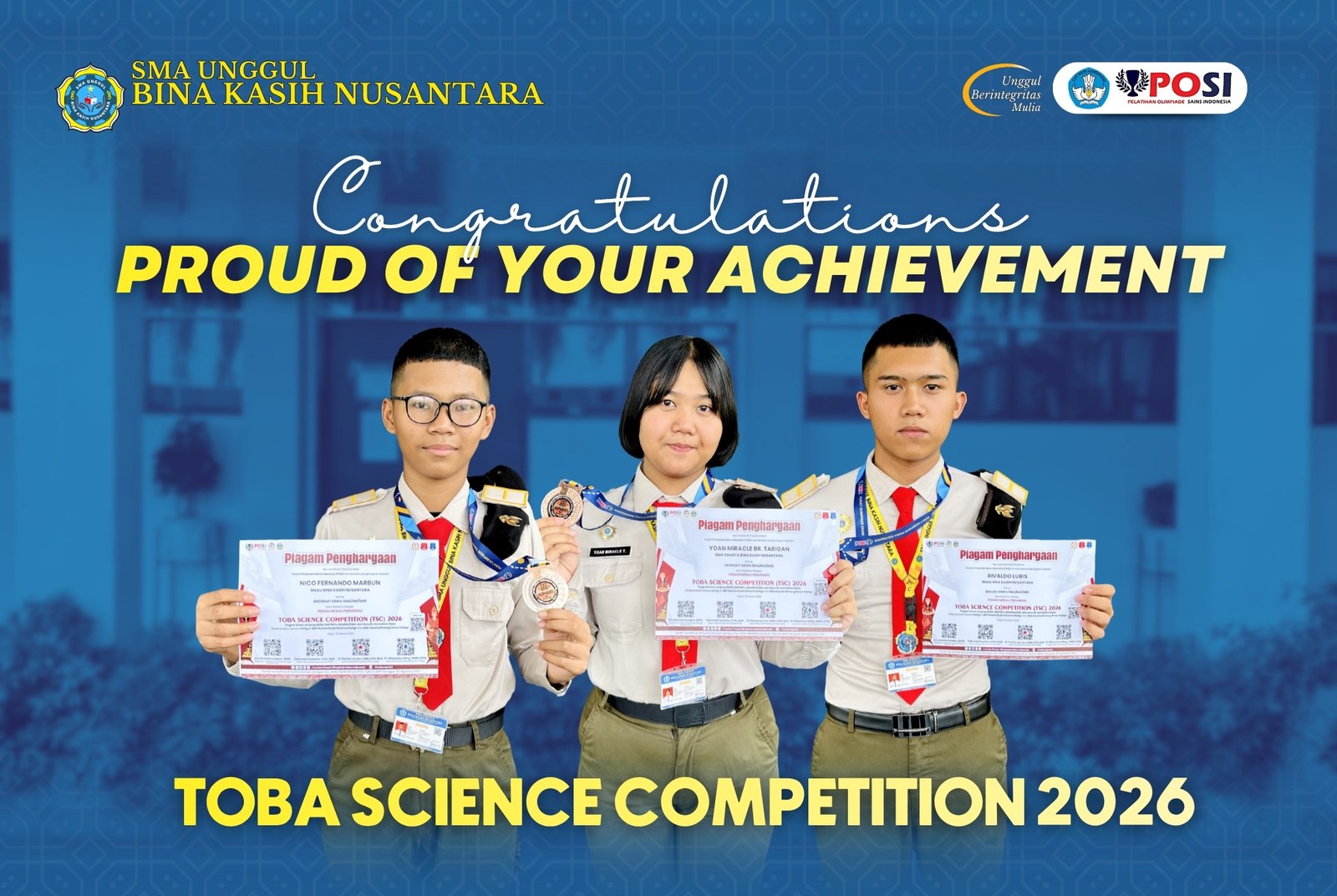 Siswa/i SMA Unggul Bina Kasih Nusantara yang telah berhasil meraih prestasi gemilang pada Toba Science Competition 2026