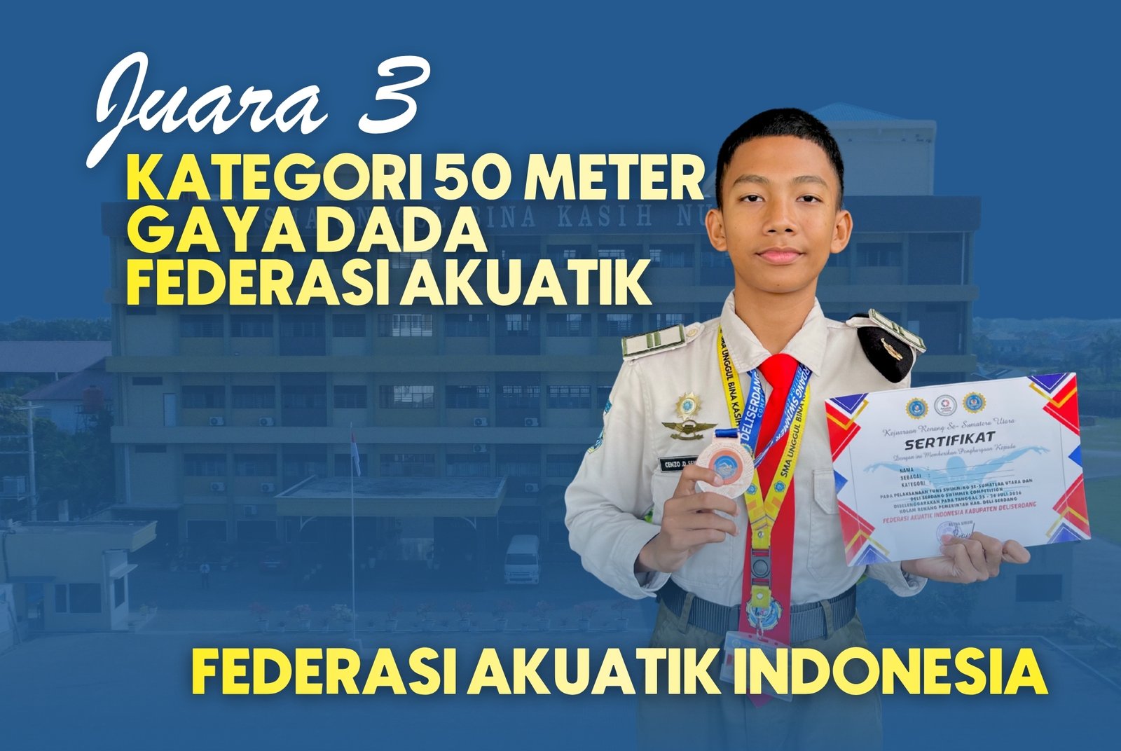 Juara 3, Federasi Akuatik Indonesia Kategori 50 Meter Gaya Dada Federasi Akuatik