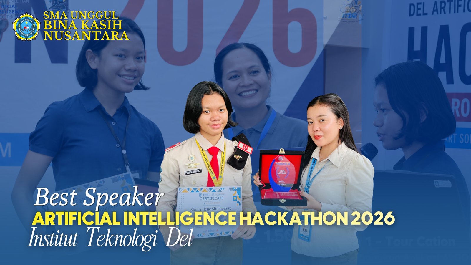 Selamat dan apresiasi setinggi-tingginya kepada Sinari Situmorang yang berhasil meraih Best Speaker Artificial Intelligence Hackathon 2026 yang diselenggarakan oleh Institut Teknologi Del